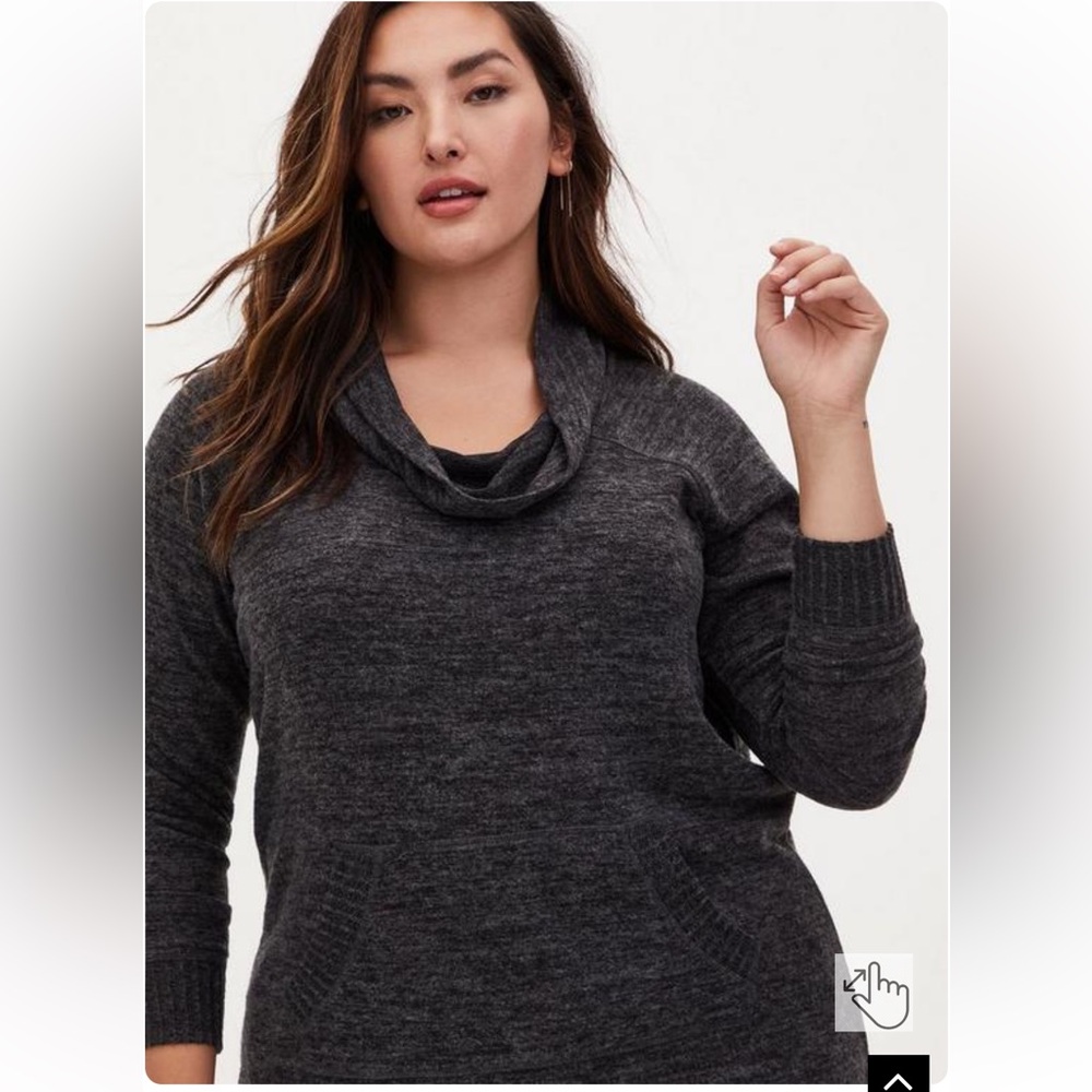 TORRID SIZE 2 2X 18-20 SUPER SOFT PLUSH COWL NECK RAGLAN TUNIC SWEATSHIRT GRAY